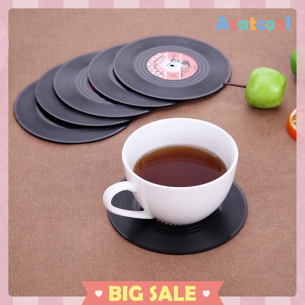 6pcs/set Round Anti-slip Heat Resistant CD Vinyl Record Coasters Placemat