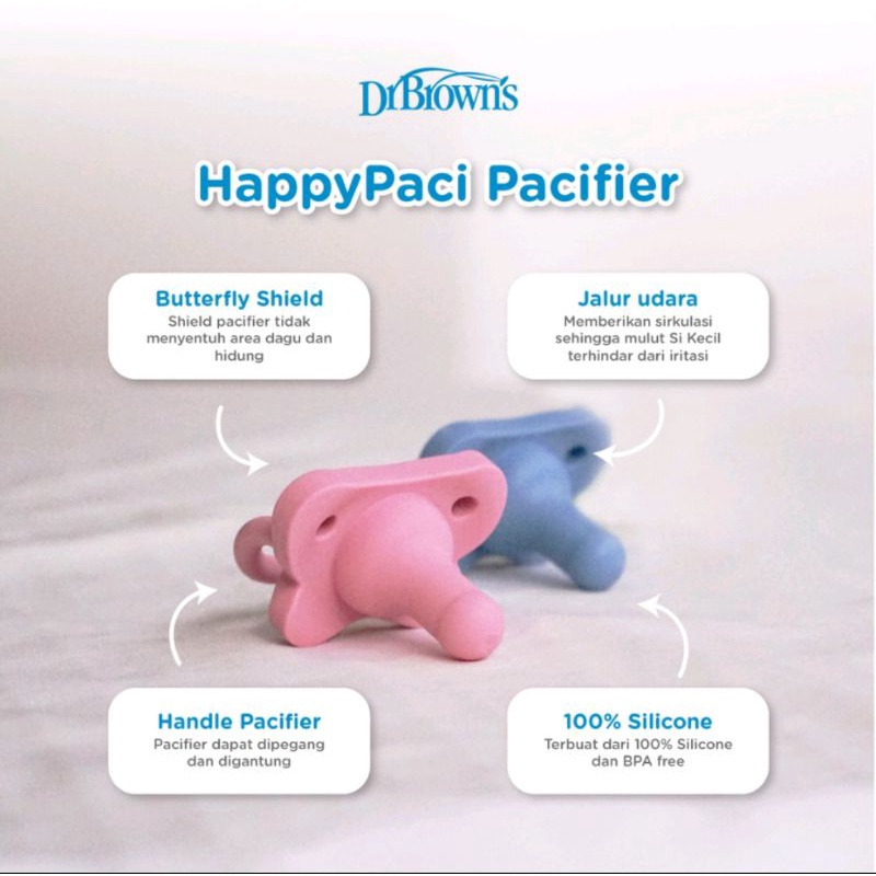 Dr.Brown's HappyPaci One-Piece Silicone Pacifier 0m+ | Empeng bayi / Dot bayi