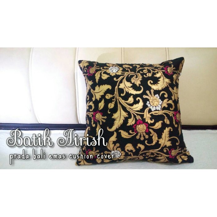 Sarung Bantal Sofa Batik Prada | Prada Emas Bali Hitam | Ukuran 40x40 | Cushion Cover Kursi Tamu