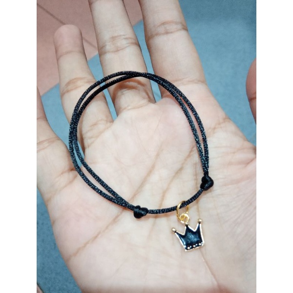gelang charm mahkota tali satin 1mm