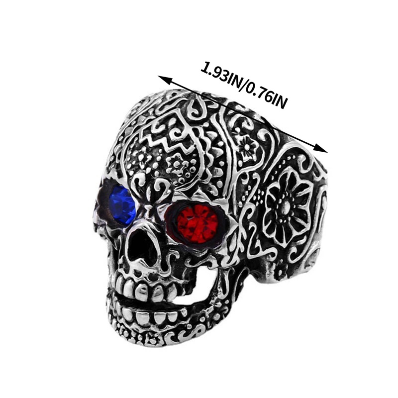 Cincin Desain Tengkorak Gothic Punk Hip Hop Warna Emas Hitam Untuk Pria