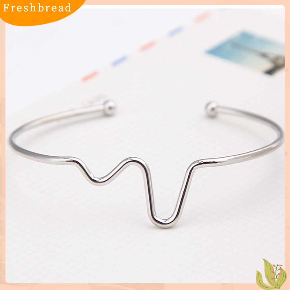 [TERLARIS]Fashion Simple Women Heart Beat Rhythm ECG Wave Open Ended Bangle Bracelet Gift