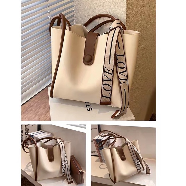 BJ62368 (2IN1) - BEIGE/BLACK/COFFEE - TAS JINJING TOTEBAG HANDBAG SLEMPANG WANITA FASHION IMPORT MODIS ELEGAN TERMURAH TERLARIS TERBARU BAGSTORE JAKARTA TAS BATAM ZC2368