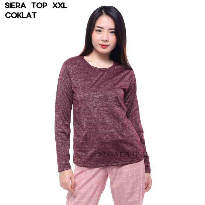 Terbaru Baju Atasan Kaos Jumbo XXL Lengan Panjang Murah Wanita/Cewek Siera Top - COKLAT, L