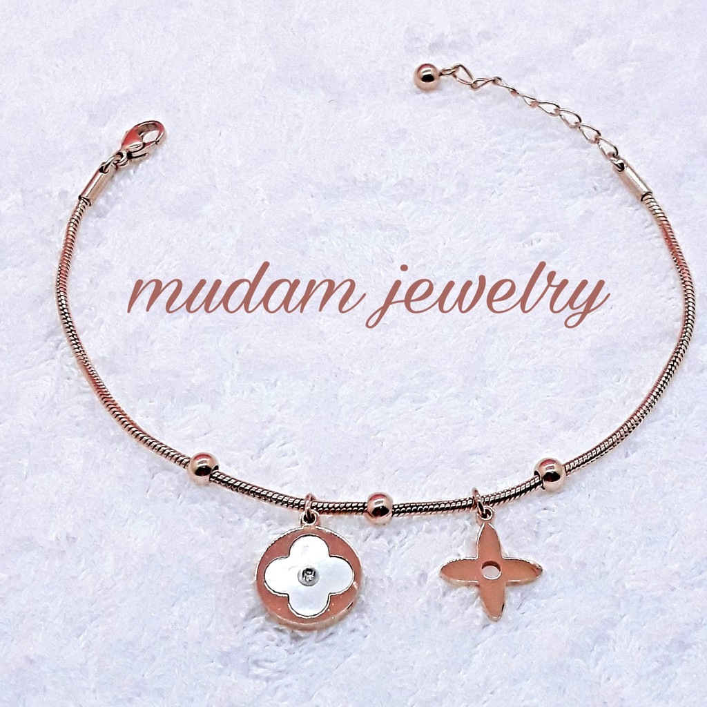 Gelang Titanium Motif Bunga Kulit Kerang Rose Gold 18K