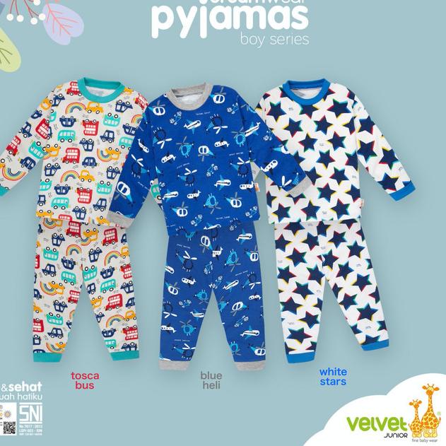 ✫ VELVET JUNIOR Piyama Anak Laki-laki - Baju Tidur Anak 2-3 Tahun - BLUE HELI, 3 TAHUN ♙