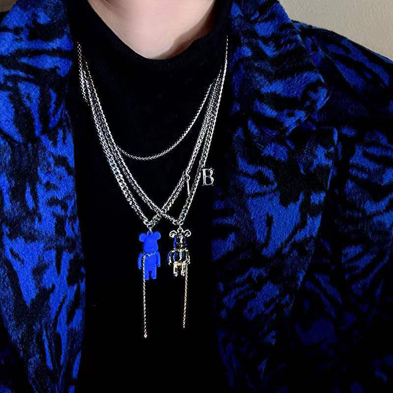 Fashion Hip Hop Beruang Liontin Baja Titanium Kalung Perak