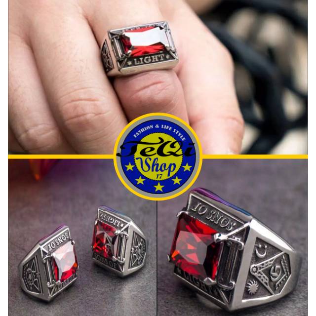 CINCIN TITANIUM PRIA WANITA GAYA BATU MERAH DELIMA RING BAJA TITANIUM