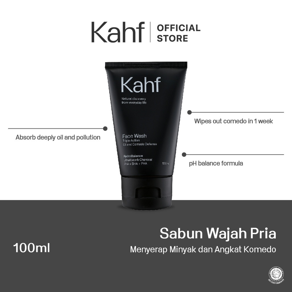 Kahf Triple Action Oil and Comedo Defense Face Wash 100 ml | Sabun Muka Pria 100ml BPOM