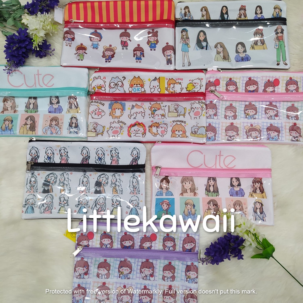 LK/ Tempat Pensil Case Pouch Cosmetic Transparan Remaja Wanita Girly Cute