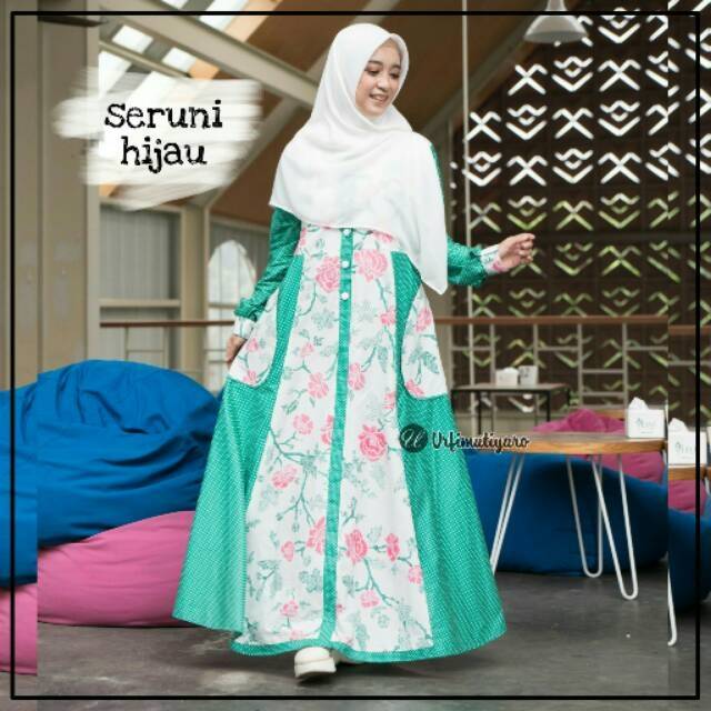 Gamis Katun Jepang Simple Adem Casual Harian Seruni HIJAU size S URFIMUTIYARO  Baju Gamis Muslimah