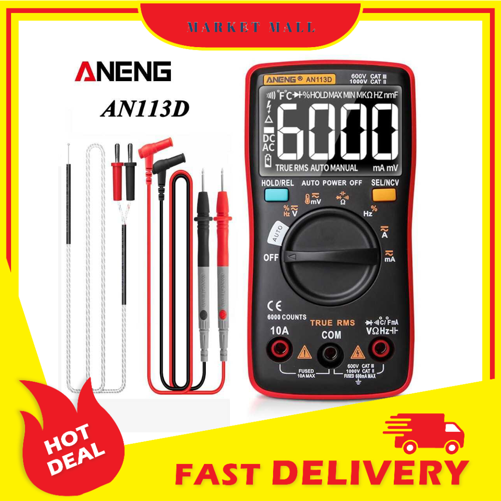 Alat mengukur arus listrik Digital Multimeter Voltage Tester Akurat Detail LCD Hemat Baterai ANENG AN113D - MBOT1SBK