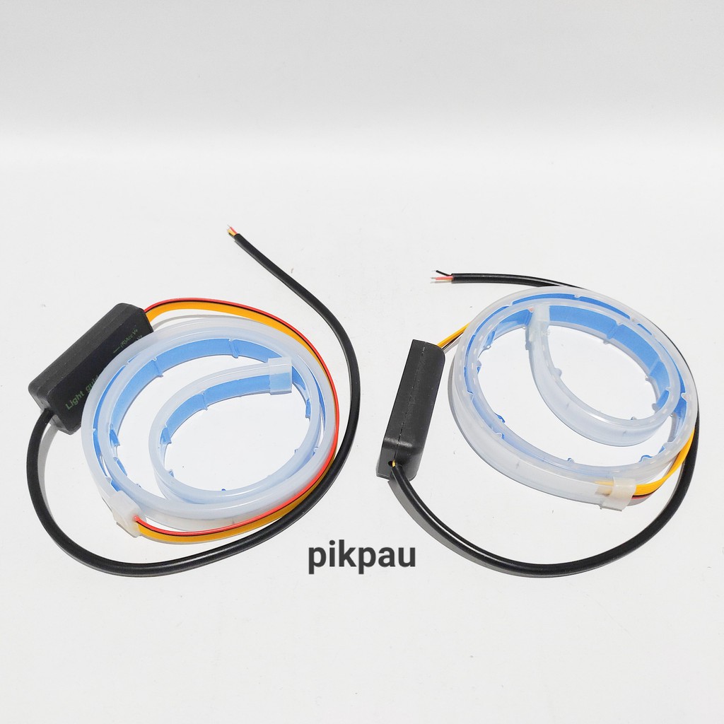 Sepasang Lampu LED Alis Slim DRL Fleksibel 60cm 2 Warna Waterproof Running Motor Mobil Warna IceBlue