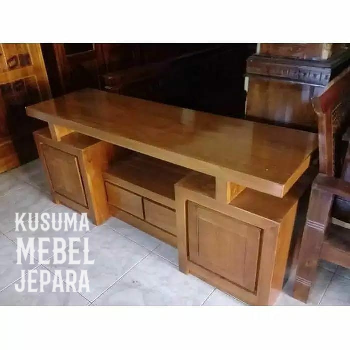 Meja TV Kabinet Retro Kayu Jati No 10 (Panjang 150cm, Tinggi 60cm)