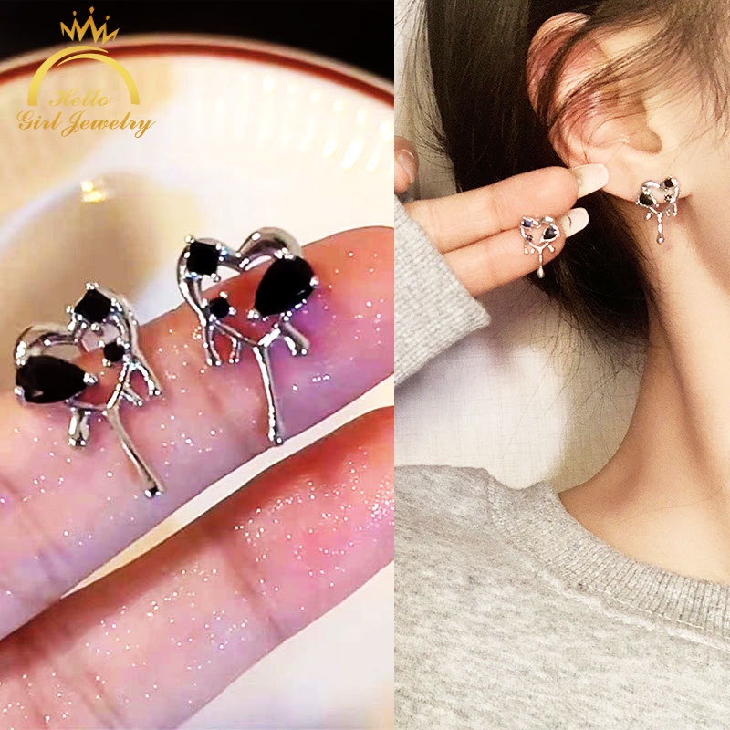 Anting Tusuk Sterling Silver 925 Desain Hati Hollow Gaya Korea Untuk Wanita