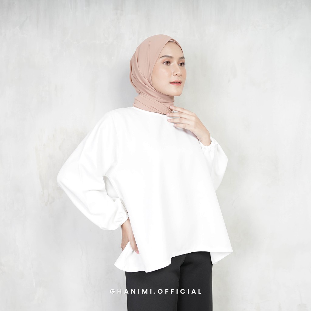 Ghanimi - Nazla Inner / atasan Basic Lengan Panjang / blus polos daily casual formal / blus simple lengan karet wudhu friendly / blus hitam putih polos