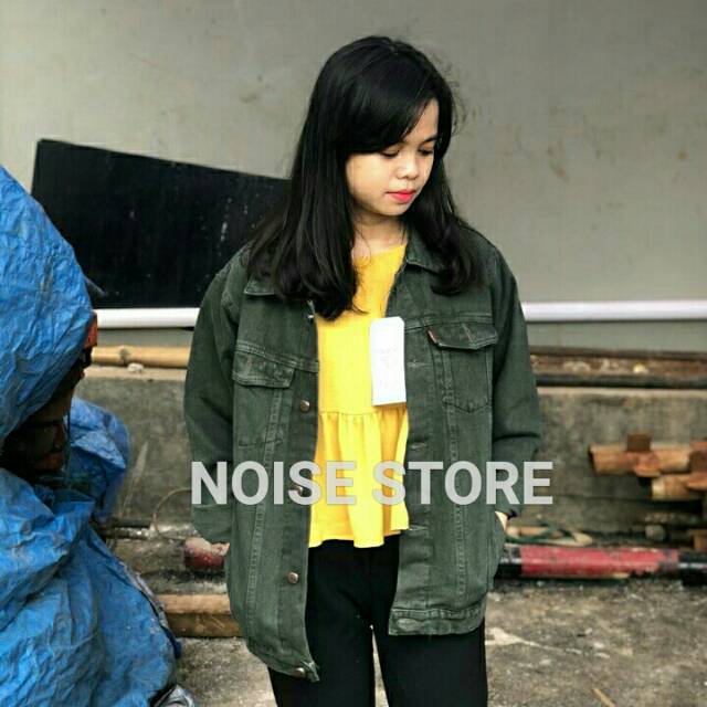 Jaket Jeans Oversize Hijau Army &amp; Mustard Premium Quality