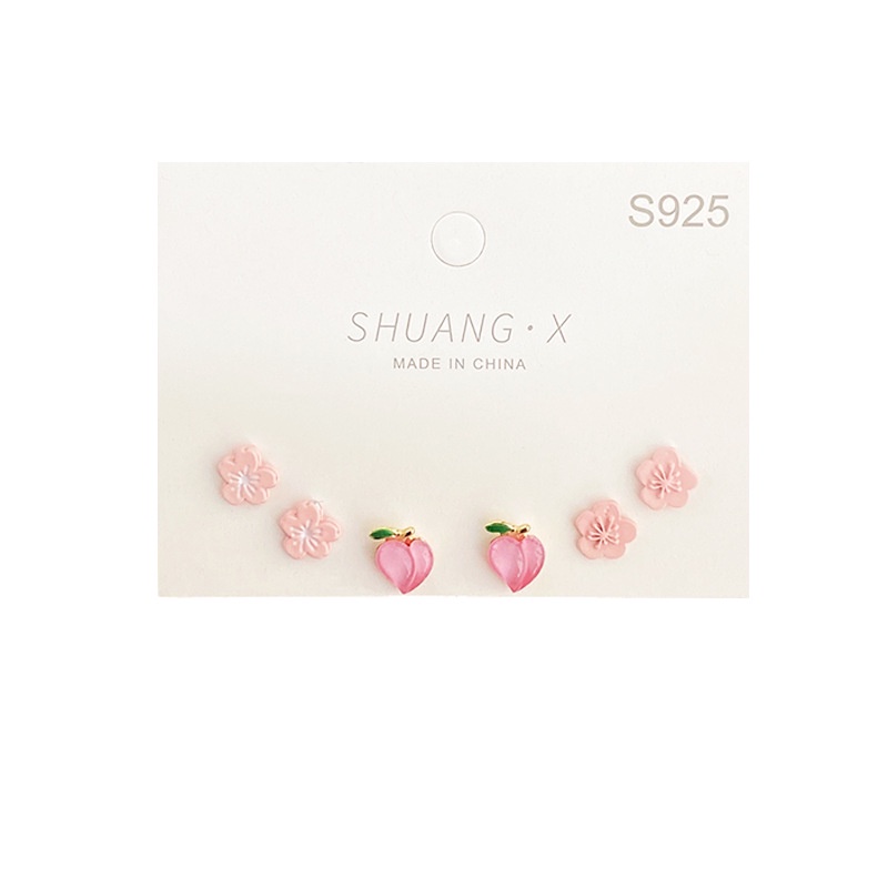 YEEZII Set Perhiasan Anting S925 Silver Solid Color Model Butterfly Fruit Flower Tulip Untuk Wanita