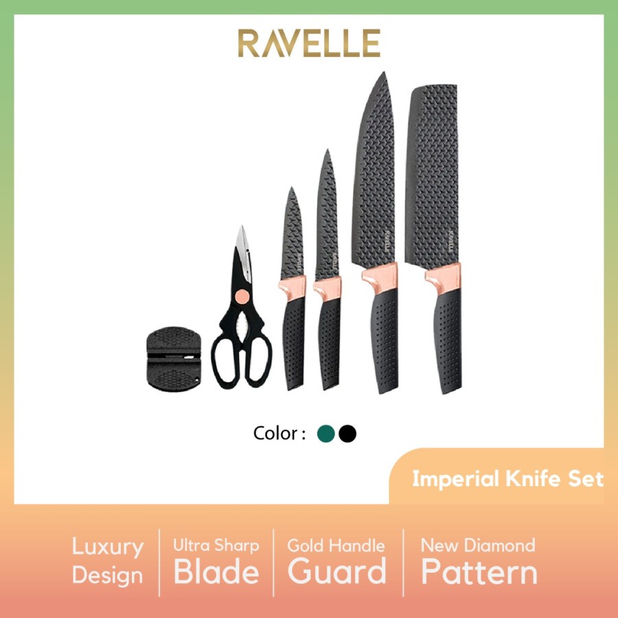 Pisau Ravelle Imperial Knife Set 6in1 - Pisau Dapur Set 6in1 - Black