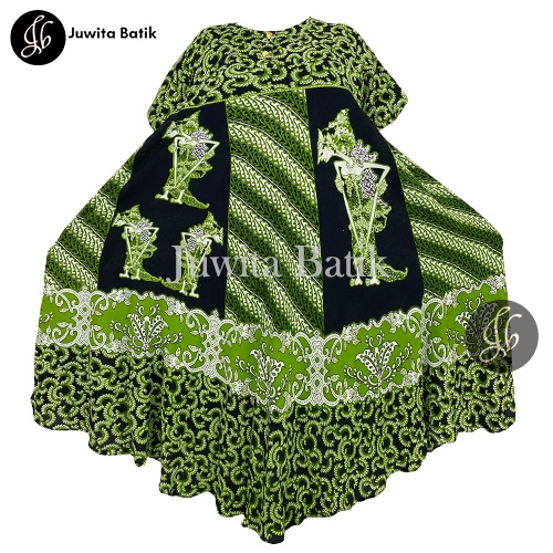 Juwita Batik - Daster Payung Jumbo LD 130 3XL Wayang 4 Klok Pola - Kancing Dada Busui Friendly