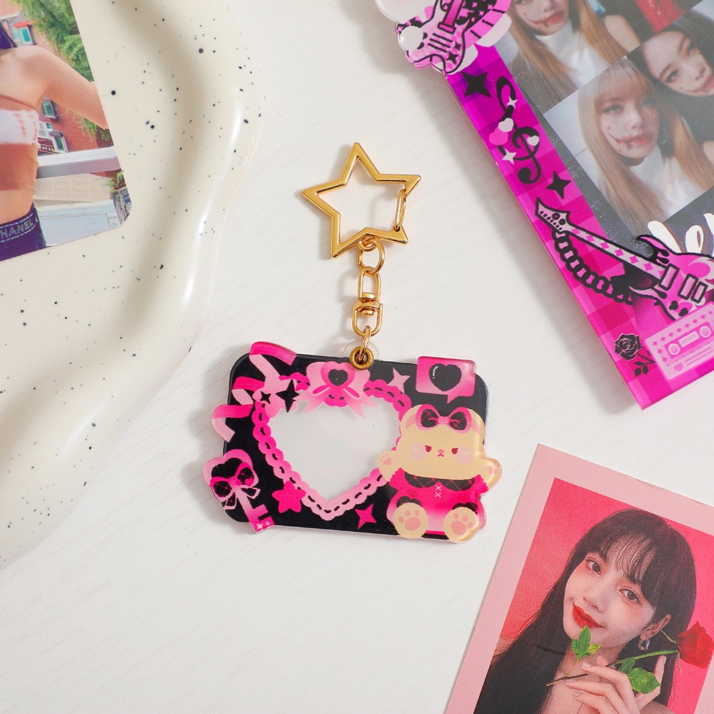 Kawaii Kartu Foto Gantungan Kunci Photo Frame Card Ins Lucu DIY Akrilik Chasing Star Idol Photocards Dekorasi Liontin Alat Tulis