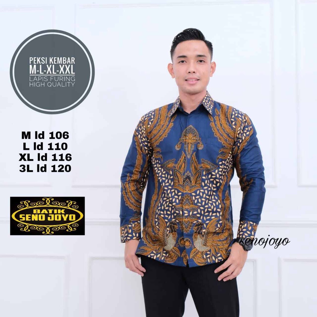 Kemeja batik premium pria terbaru 2022 warna biru / batik pria lengan panjang warna biru bahan katun halus lapis furing / batik pria lengan panjang warna biru / kemeja batik biru terbaru / baju batik cowo terlaris 2022 peksi kembar