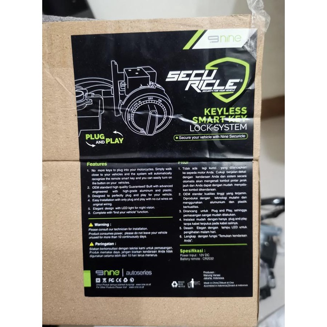 KEYLESS REMOTE SECURICLE 9NINE LUMINOS NMAX OLD PLUG AND PLAY