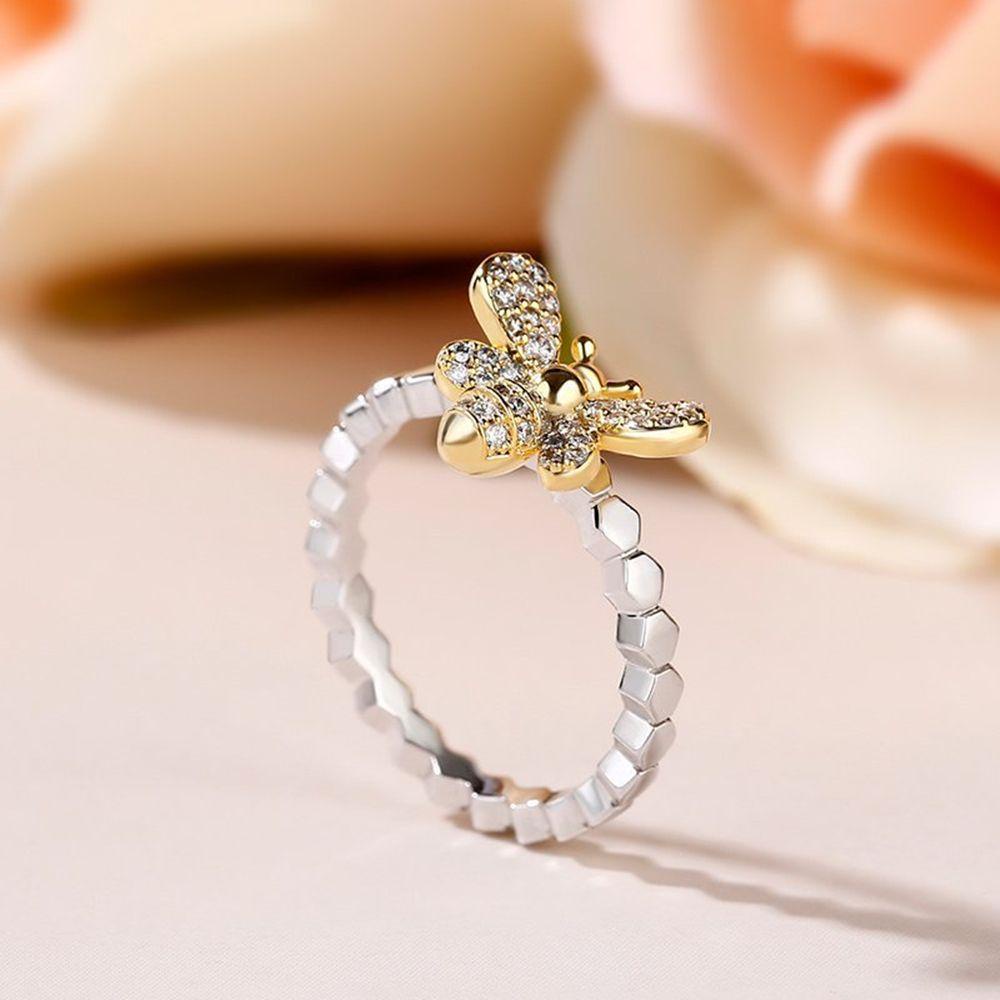 Cincin Jari LILY Bee Kado Unik Lucu Tunangan Kawin Kristal Lebah Kuning