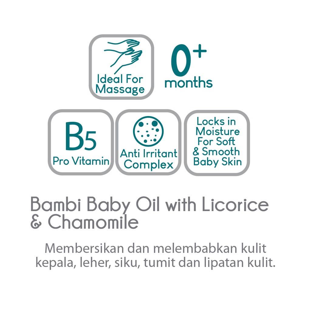 Bambi Baby Baby Oil with Licorice, Chamomile, &amp; Pro Vitamin B5 100ML