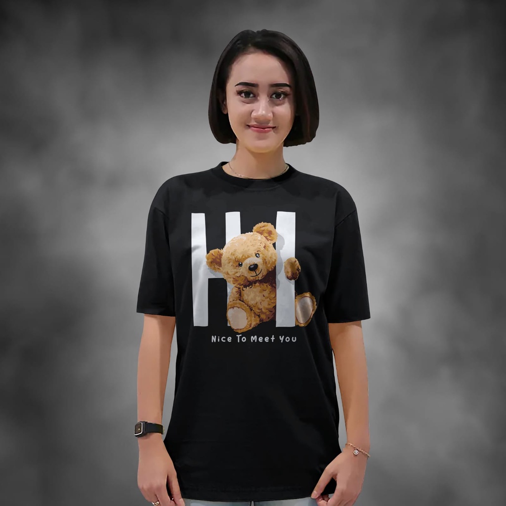 Kaos Wanita Lengan Pendek Hi Bear Warna Hitam Atasan