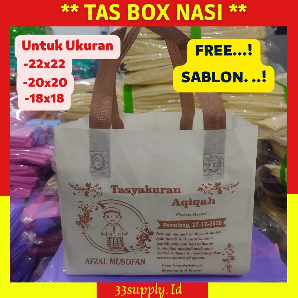 

Tas spunbond box custom sablon / tas box nasi 22x22 20x20 custom sablon / tas kotak nasi custom sablon / tas spunbond sablon / tas hajatan sablon / goodie bag sablon