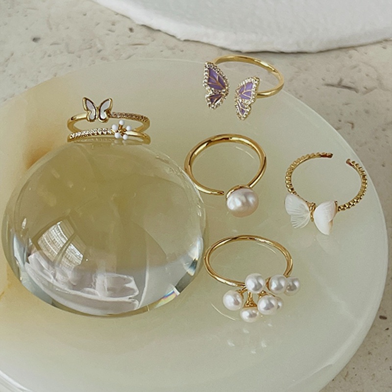 Butterfly Cincin Model Terbuka Desain Kupu-Kupu Aksen Mutiara Untuk Wanita