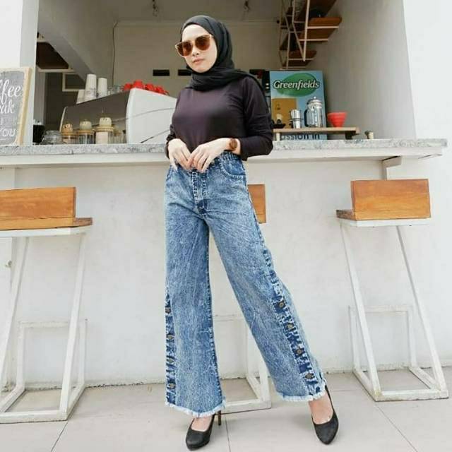  KULOT  JEANS  KANCING 5 SNOW ACID CULLOTES JEANS  Shopee  