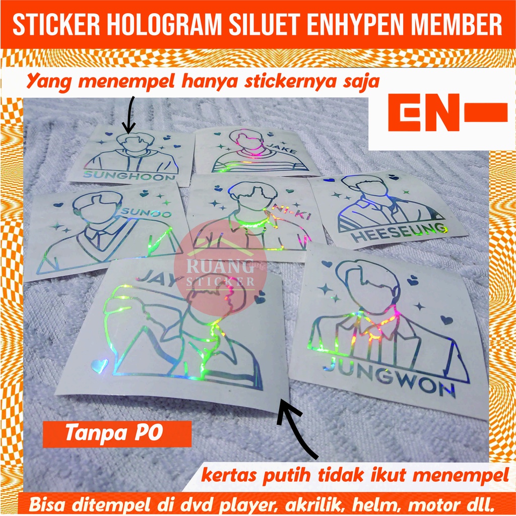 STIKER ENHYPEN STICKER HOLOGRAM PELANGI MEMBER ENHA SILUET OUTLINE SEHARI JADI CUSTOM