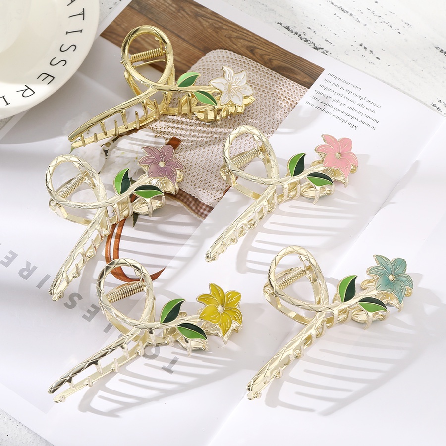 Korea Alloy Emas Bunga Mutiara Rambut Klip Besar Ponytail Clip Woman Fashion Hair Claw Aksesoris Rambut