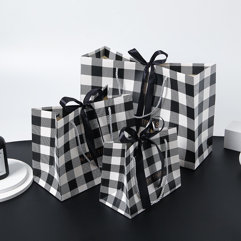 Delunashop DL1130S Paper Bag Motif Hitam Catur + Pita Vintage Kantong Goodie Bag Hampers Tas Hadiah 