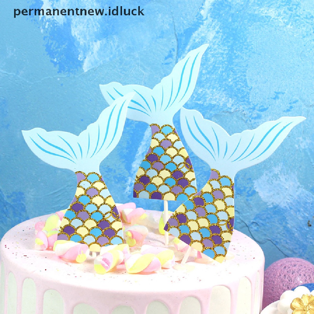 3 Pcs topper Kue Bentuk Ekor mermaid Untuk Dekorasi Pesta Ulang Tahun