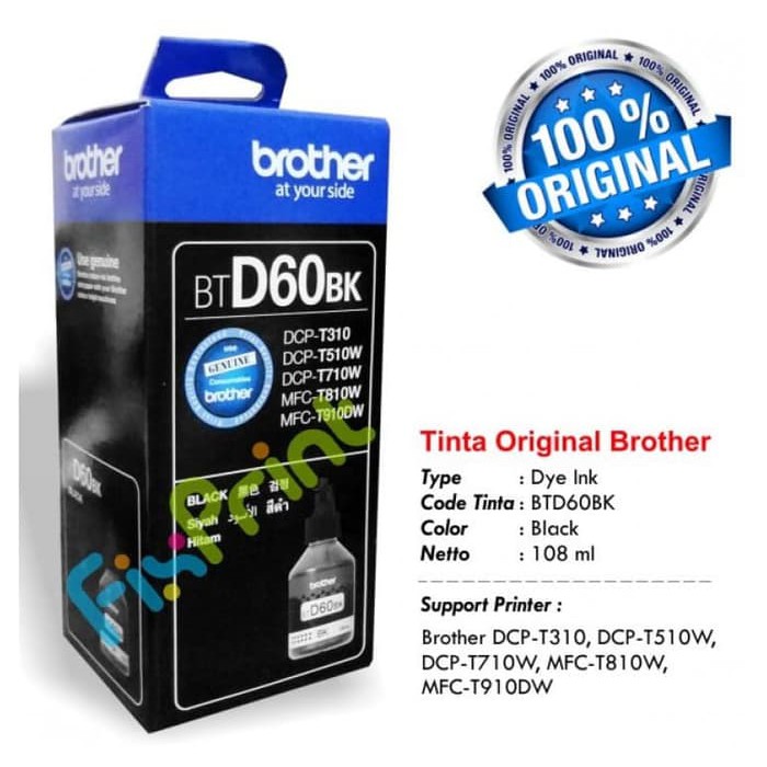 Tinta Brother D60 btD60bk Refill Printer HL-T4000DW DCP-T310 T510W T710W MFC-T810W T910DW T4500DW