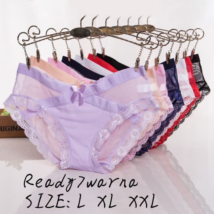 CD Wanita g string celana dalam cd wanita thong brukat lace bahan C125 - Merah Muda, L Murah