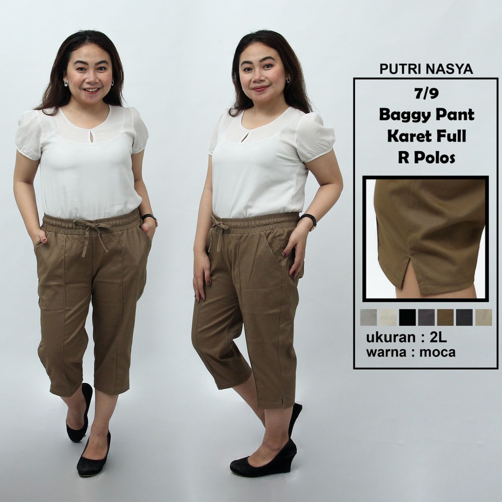 Celana 7/9 jumbo karet full polos / baggy pant jumbo / celana pendek 8L-6L-5L-4L-2L-XL-S fit to L