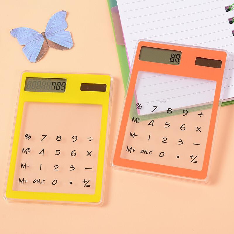 

souvenir Kalkulator sekolah mini ultra tipis transparan touchscreen tenaga surya untuk sekolah/kantor