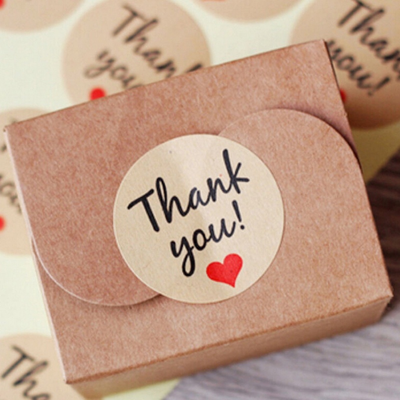 【Theredsunrisesiwy.id】60Pcs Kraft Paper Love Heart &quot;Thank You&quot; Sticker Decorative Baking Sealing Paste