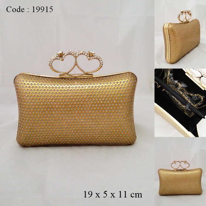 Tas Pesta Tas Wanita Import Clutch Murah  Gold 19915