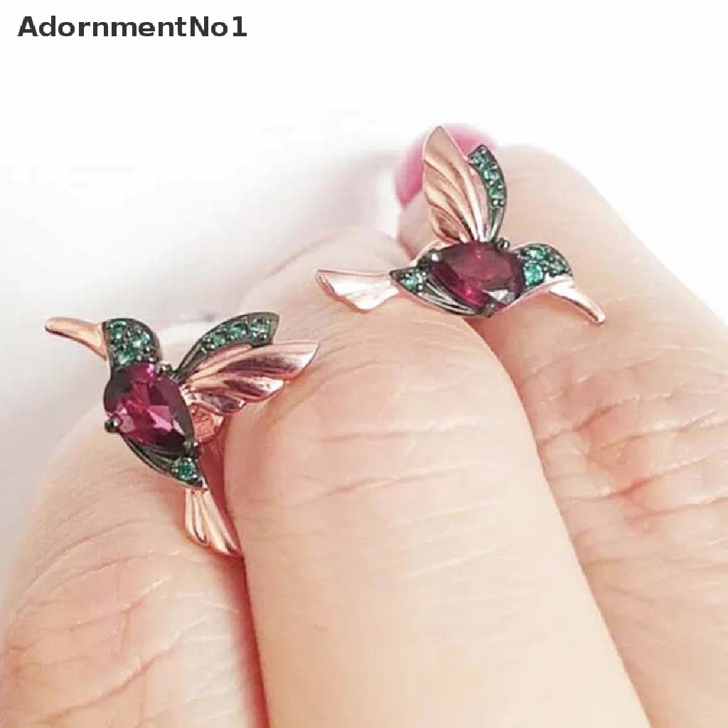 (AdornmentNo1) Anting Gantung Panjang Tusuk Motif Burung Kolibri Aksen Rumbai + Kristal Untuk Perhiasan Wanita