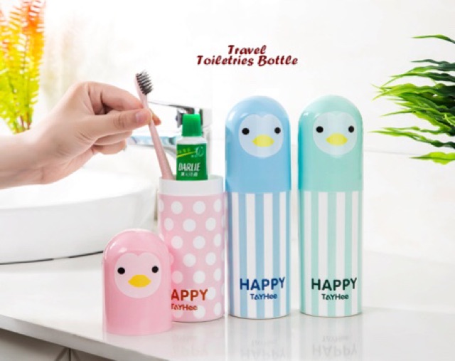 Travel toiletries bottle HAPPY botol tempat sikat gigi dan odol