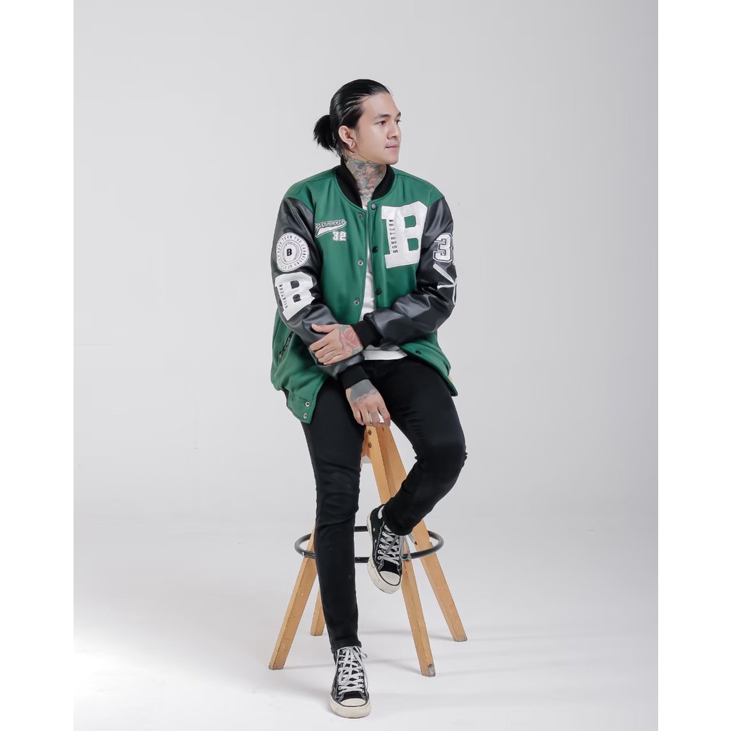 jaket varsity Pria B-X08 Green | Jakcket Varsity Pria Bordir Best Produck