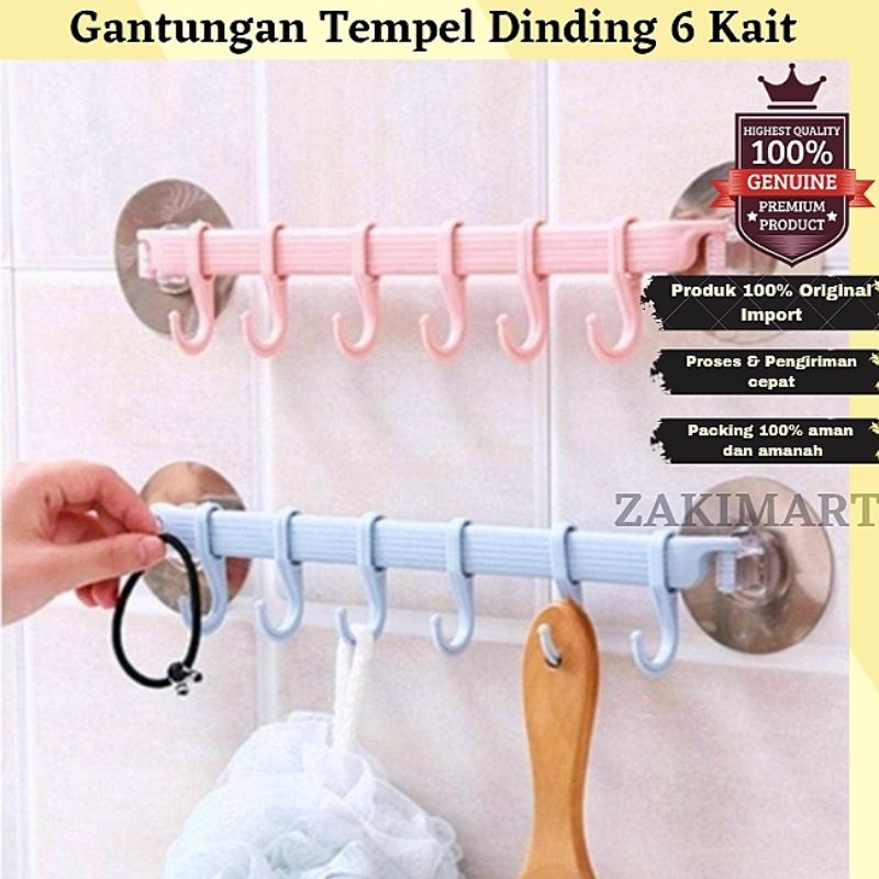 Gantungan Sudut Tempel 6 Kait Gantungan Baju Serbaguna 6 Hook