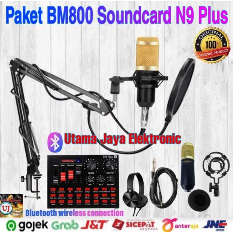 Paket Komplit Home Recording BM800 Soundcard Mixer N9 Plus Bluetooth Stand Arm Pop Filter Shield