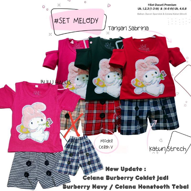 Setelan 3D anak perempuan &quot;Melodi Burberry&quot; Size 1-5th bahan Ducati Katun Spandek Premium