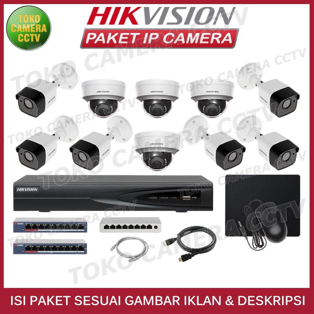 PAKET IP CAMERA HIKVISION 4MP 16 CHANNEL 10 KAMERA